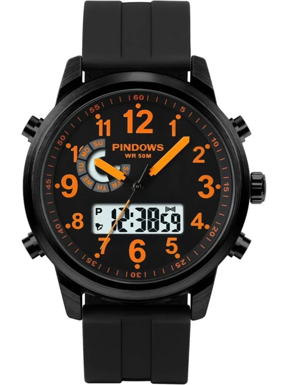 Men's Black And Orange Analog Waterproof Military Multifunctional Digital Watch